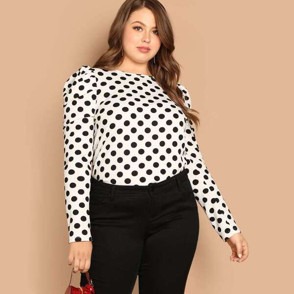 

Plus Puff Sleeve Polka Dot Top