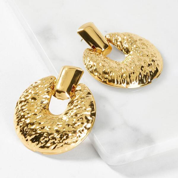 

Open Textured Round Drop Earrings 1pair, Gold
