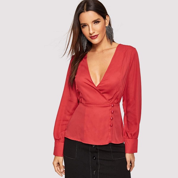 

Button Front Surplice Wrap Top