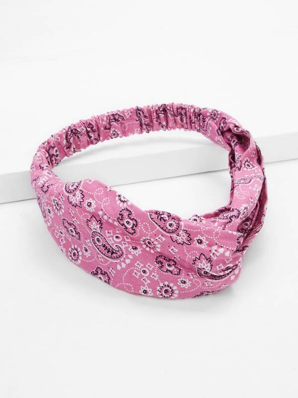 

Paisley & Flower Pattern Twist Headband, Pink