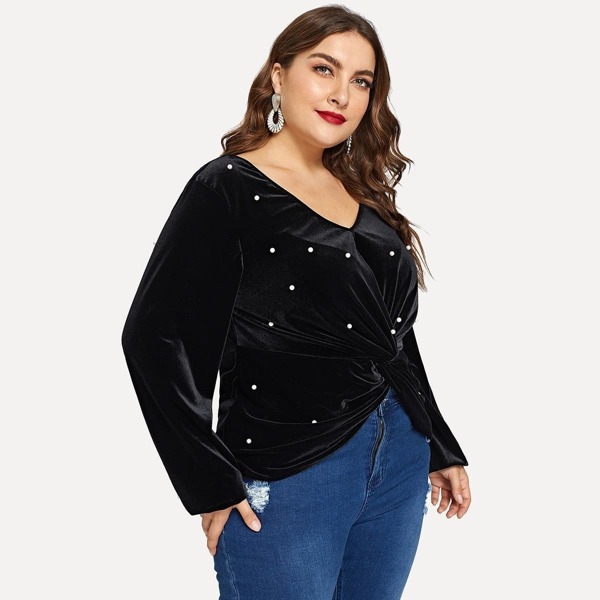 

Plus Pearl Beaded Twist Blouse