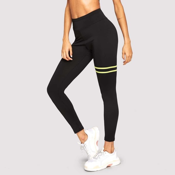 

Striped Skinny Leggings, Black