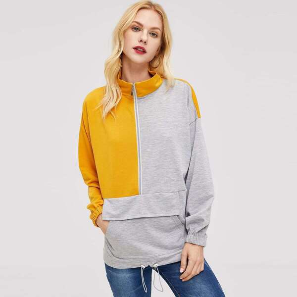 

Kangaroo Pocket Front Color-Block Sweatshirt