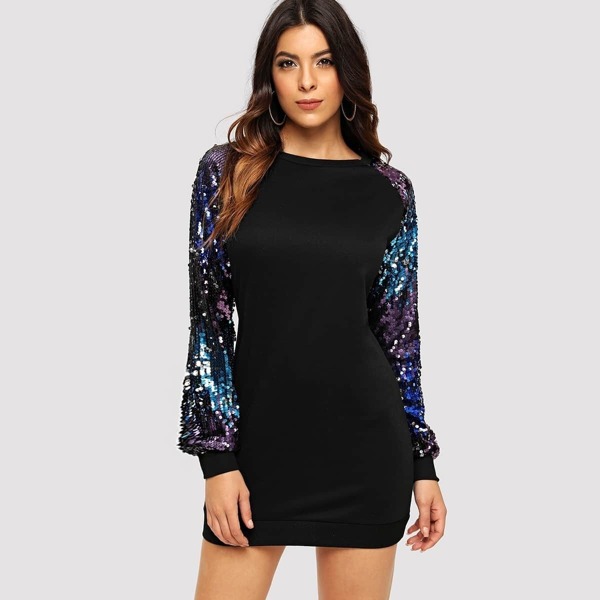 

Raglan Sequin Sleeve Sweatshirt Dress