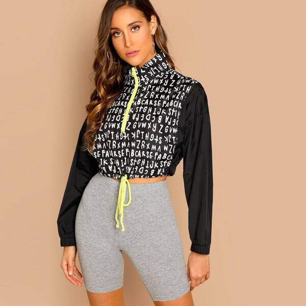 

Drawstring Hem Zip Up Crop Jacket