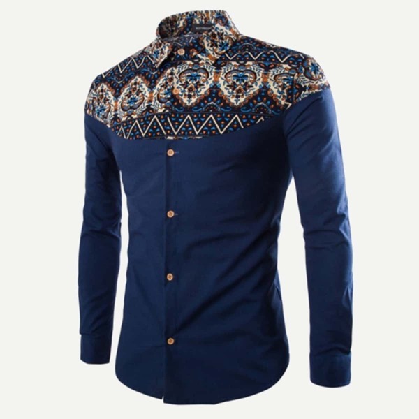 

Men Contrast Tribal Print Shirt, Navy blue