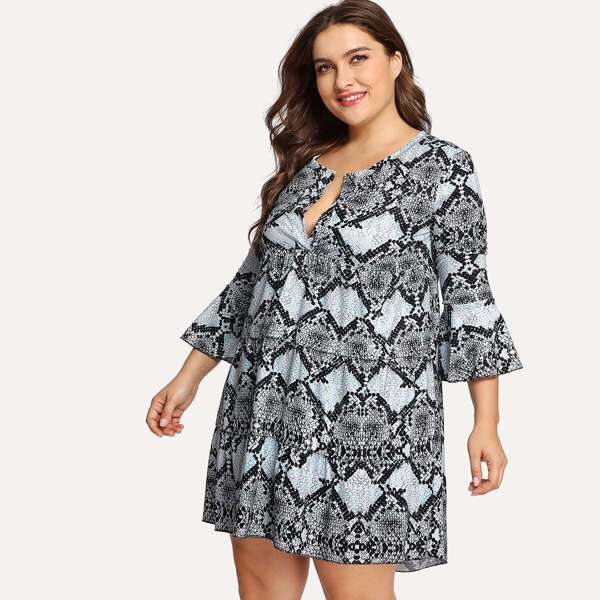

Plus Snakeskin Print Ruffle Hem Dress