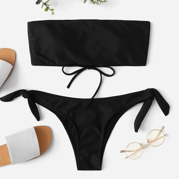 

Lace-up Bandeau With Tie Side Bikini Set