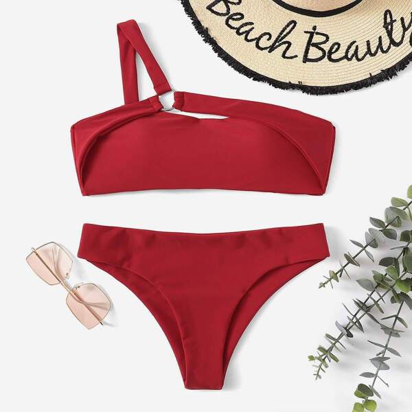 

Ring Linked One Shoulder Top With Panty Bikini