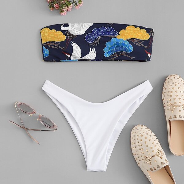 

Random Animal Print Bandeau With High Leg Bikini