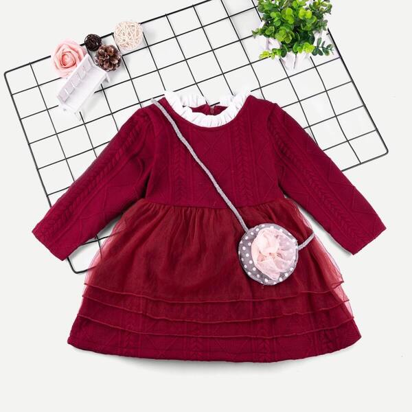 

Toddler Girls Frill Trim Cable Knit Sweater Dress