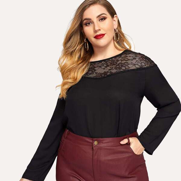 

Plus Contrast Lace Tunic Top