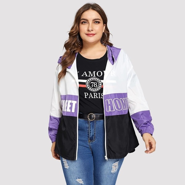 

Plus Color Block Letter Print Jacket