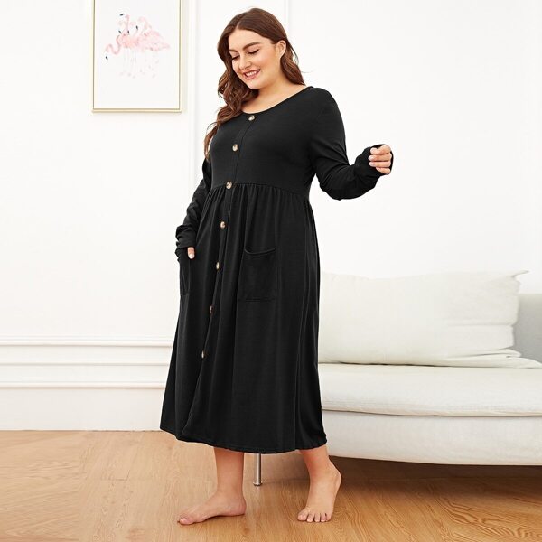 

Plus Pocket Front Button Detail Night Dress
