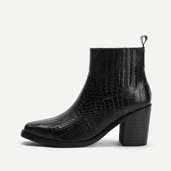 

Crocodile Pattern Block Heeled Ankle Boots