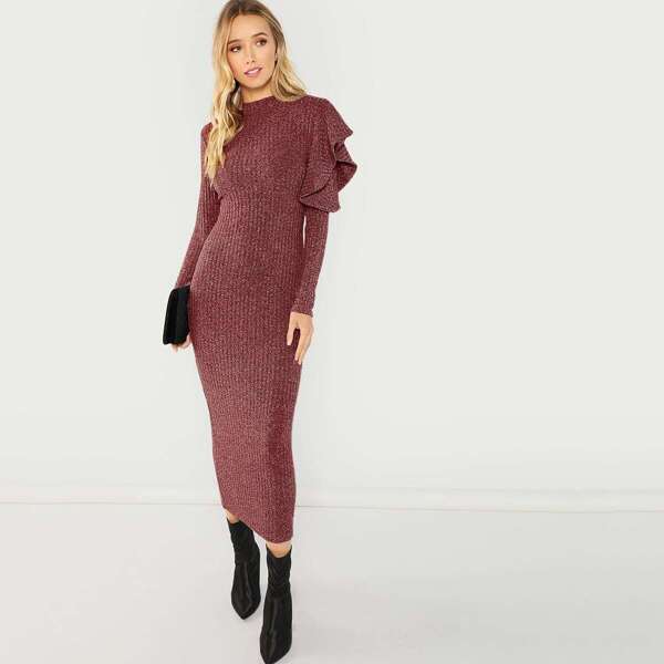 

Ruffle Detail Marled Knit Long Dress