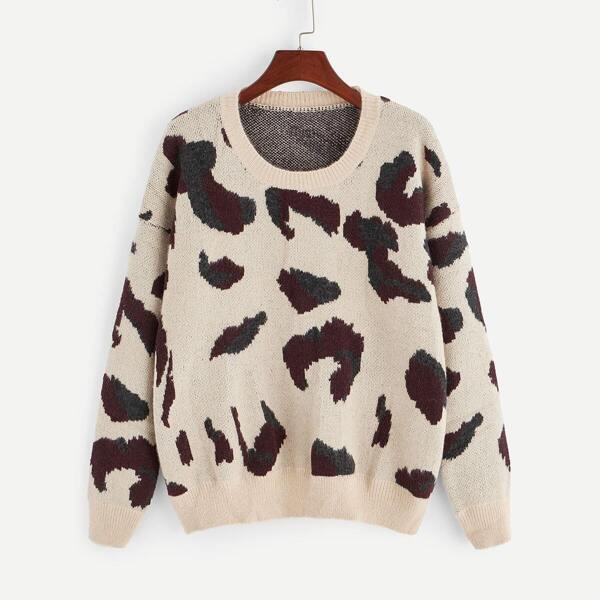 

Drop Shoulder Leopard Jumper