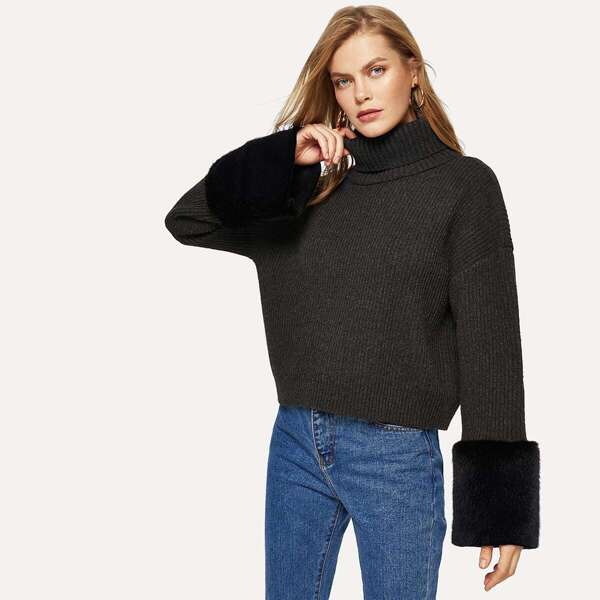 

Turtle Neck Faux Fur Sweater