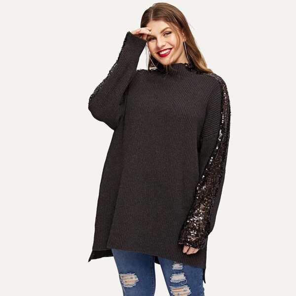 

Plus Mock-neck Sequin Detail Drop Shoulder Jumper