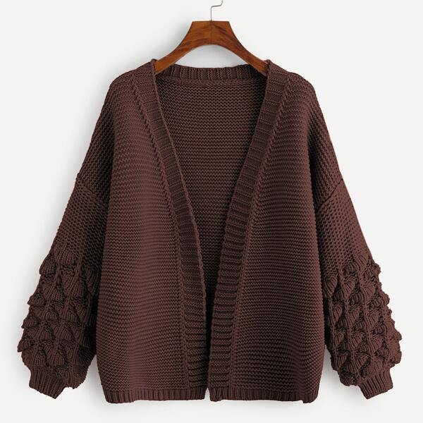 

Plus Crochet Bishop Sleeve Marled Cardigan