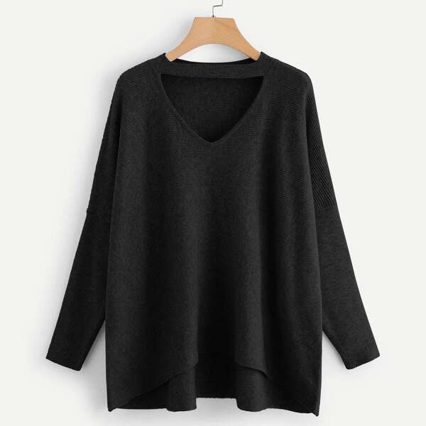 

Choker Neck Dip Hem Soft Knit Sweater