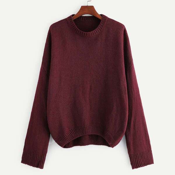

Plus Drop Shoulder Solid Dip Hem Sweater