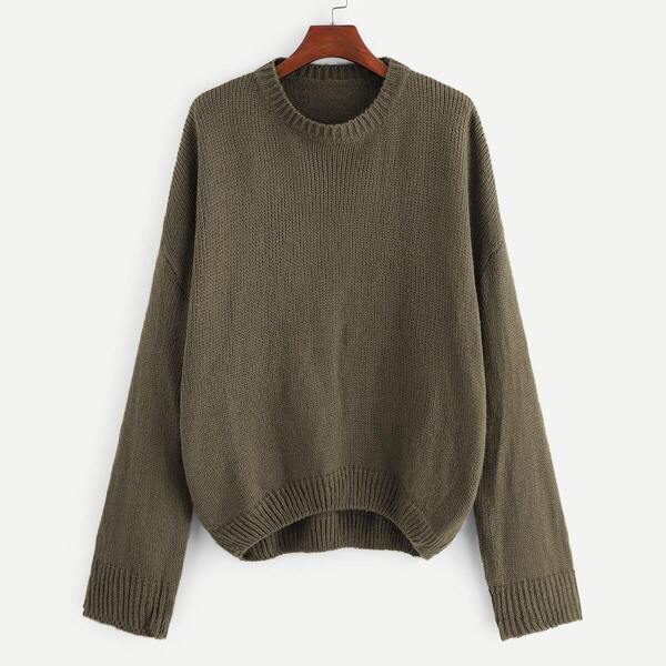 

Plus Drop Shoulder Solid Dip Hem Sweater