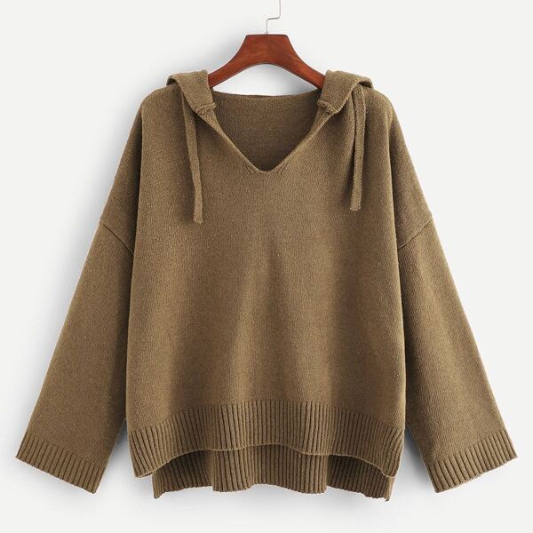 

Plus Stepped Hem Solid Hoodie Jumper