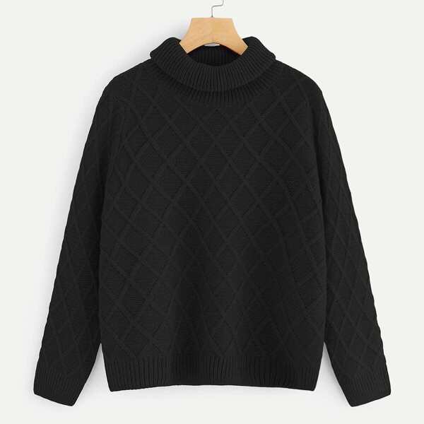 

Rolled Neck Argyle Pattern Sweater