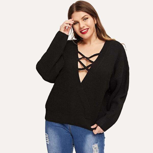 

Plus Crisscross Surplice Wrap Sweater