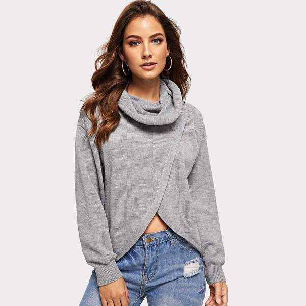 

Overlap Front Marled Knit Sweater