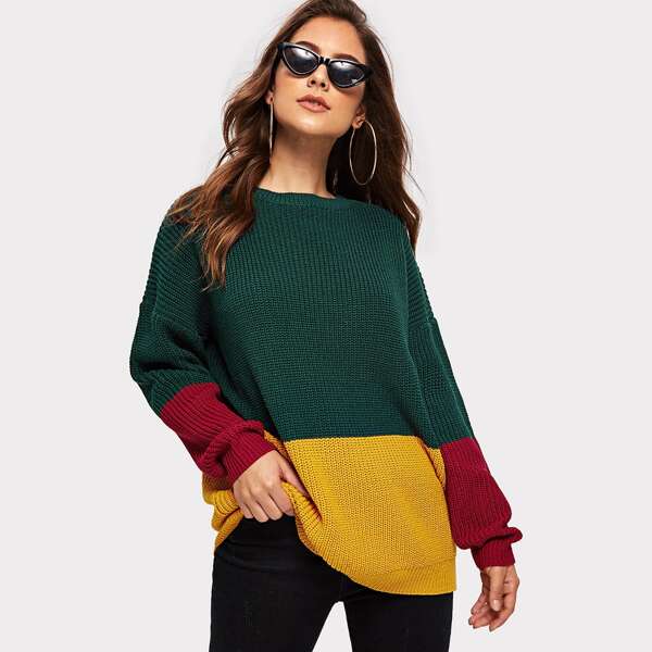 

Color-block Drop Shoulder Jumper