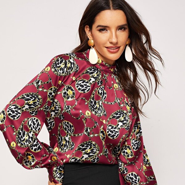 

Mock-neck Chain Print Top