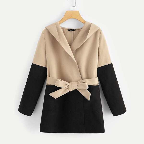 

Two Tone Hooded Belted Coat