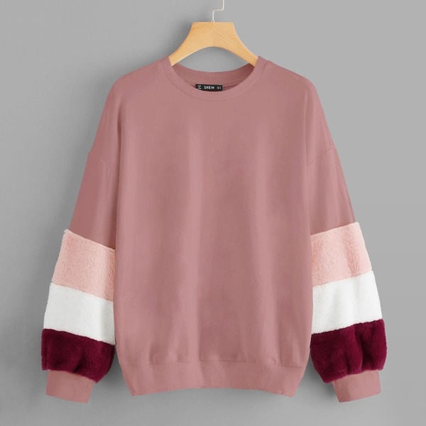 

Color Block Fleece Sleeve Sweatshirt