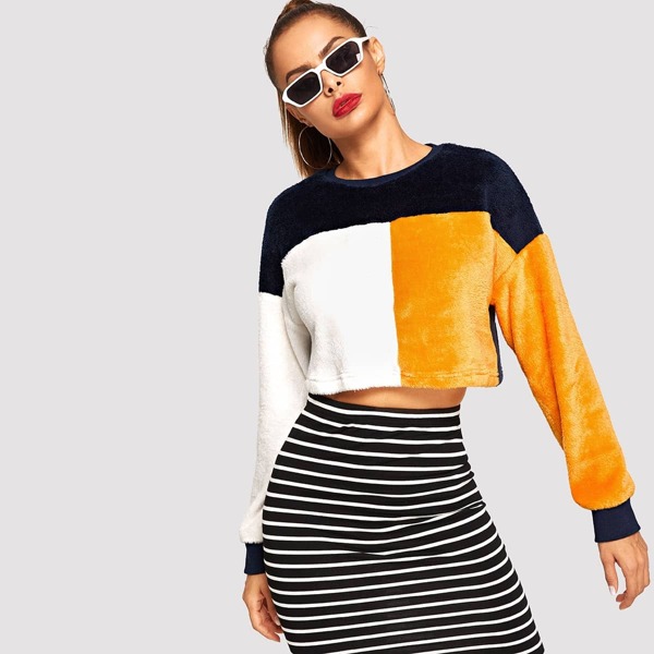 

Color Block Teddy Pullover