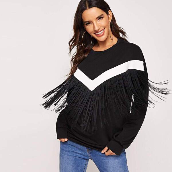 

Drop Shoulder Fringe Embellished Sweatshirt
