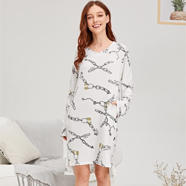 

Chain Print Split Side Night Dress