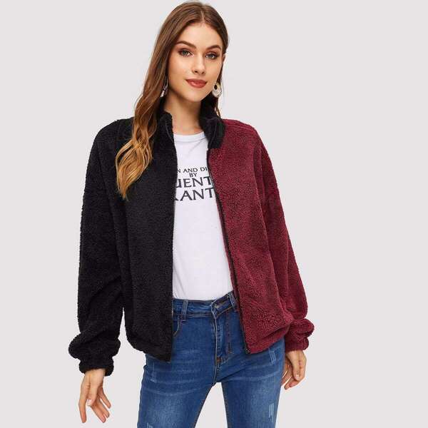 

Two Tone Zip Up Teddy Jacket
