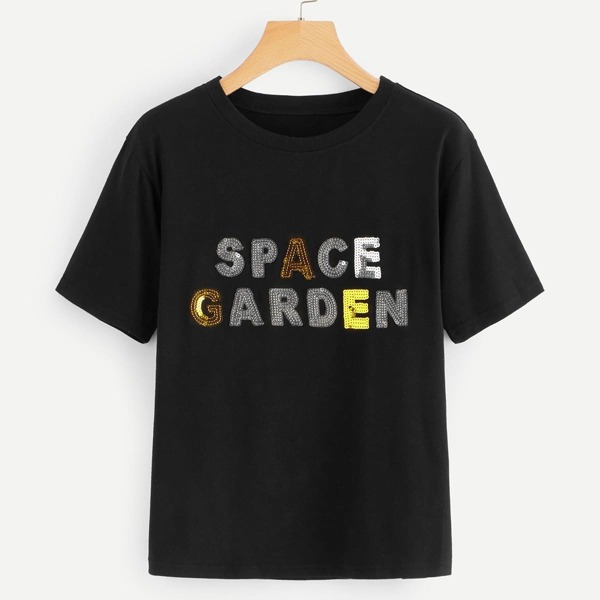

Contrast Sequin Letter Detail Tee