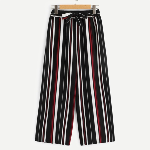 

Striped Wide Leg Waist Tie Palazzo Pants