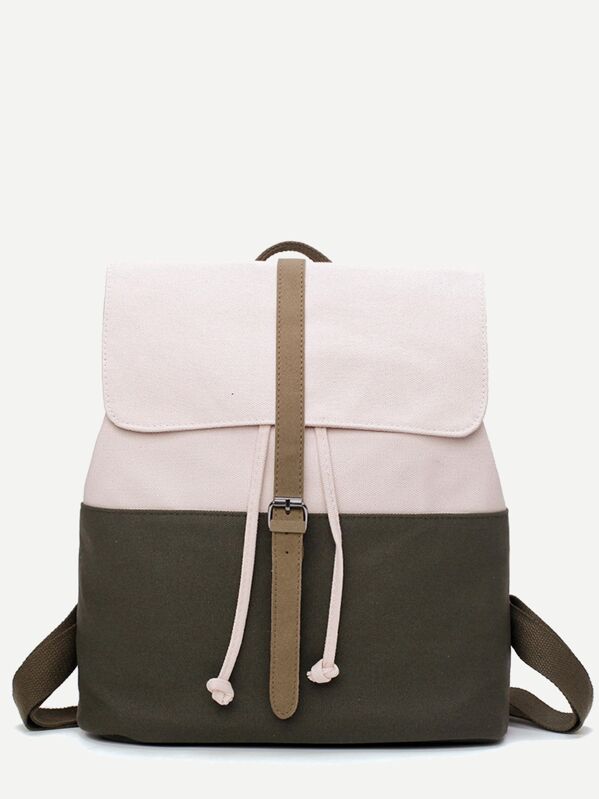 

Buckle Strap Decor Flap Backpack, Multicolor