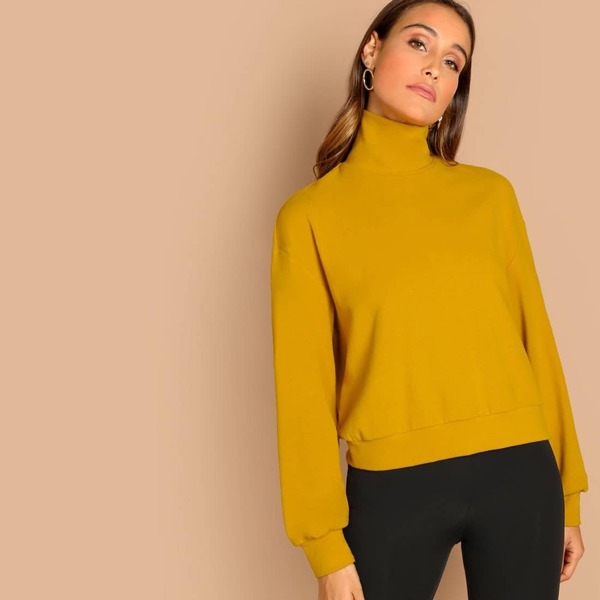 

High Neck Solid Sweatshirt