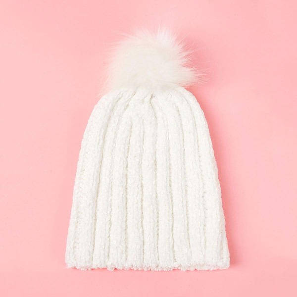 

Girls Faux Fur Pom-pom Decorated Knit Beanie Hat