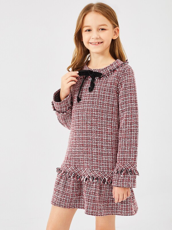

Girls Zip Back Ruffle Hem Tweed Dress, Multicolor