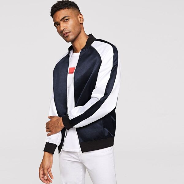 

Men Two Tone Satin Bomber Jacket