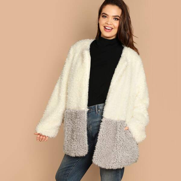 

Plus Two Tone Open Placket Teddy Coat