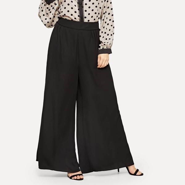 

Plus Boxed Pleated Wide Leg Pants, Black