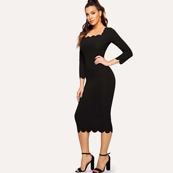 

Scallop Trim Bodycon Dress