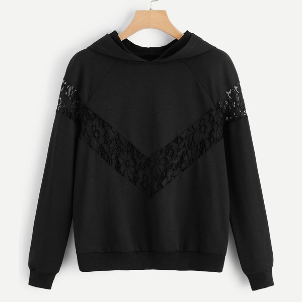 

Lace Insert Raglan Sleeve Hoodie